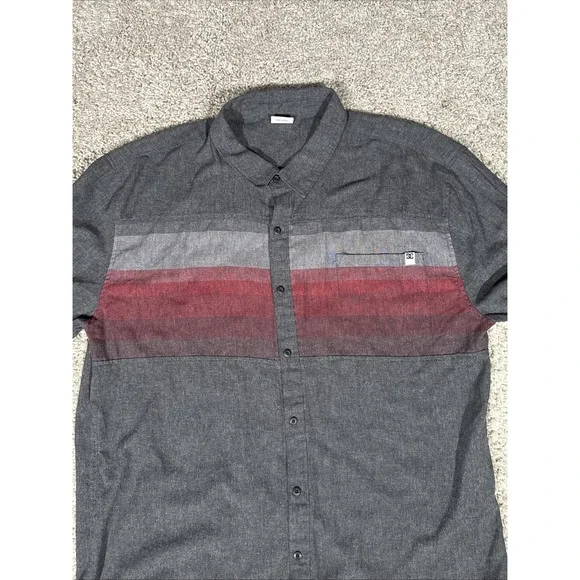DC Apparel Button Down Long Sleeve Men's Shirt 2XL Gray Red - Picture 3 of 14